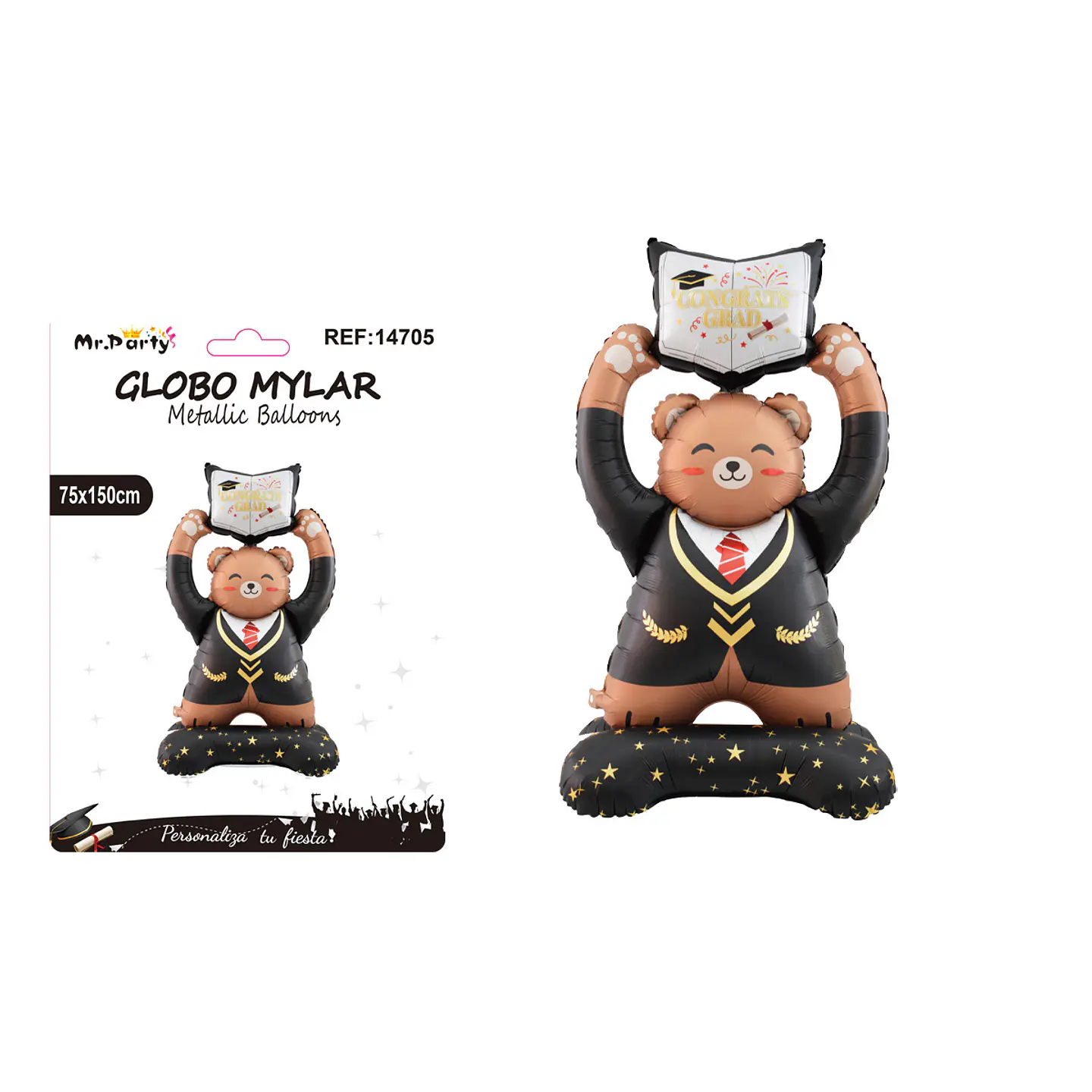 Globo metálico oso graduado de pie con toga y libro 75*150cm 1