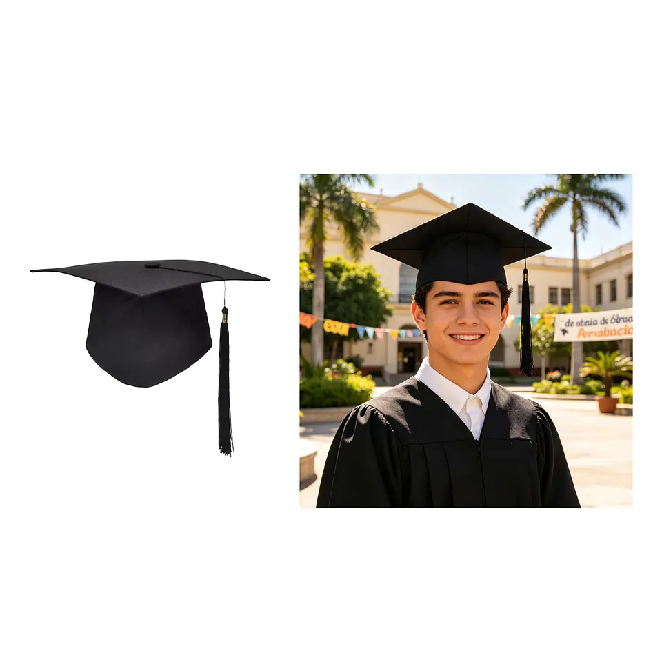 Gorro birrete de graduación clásico tejido negro con borla talla S 1