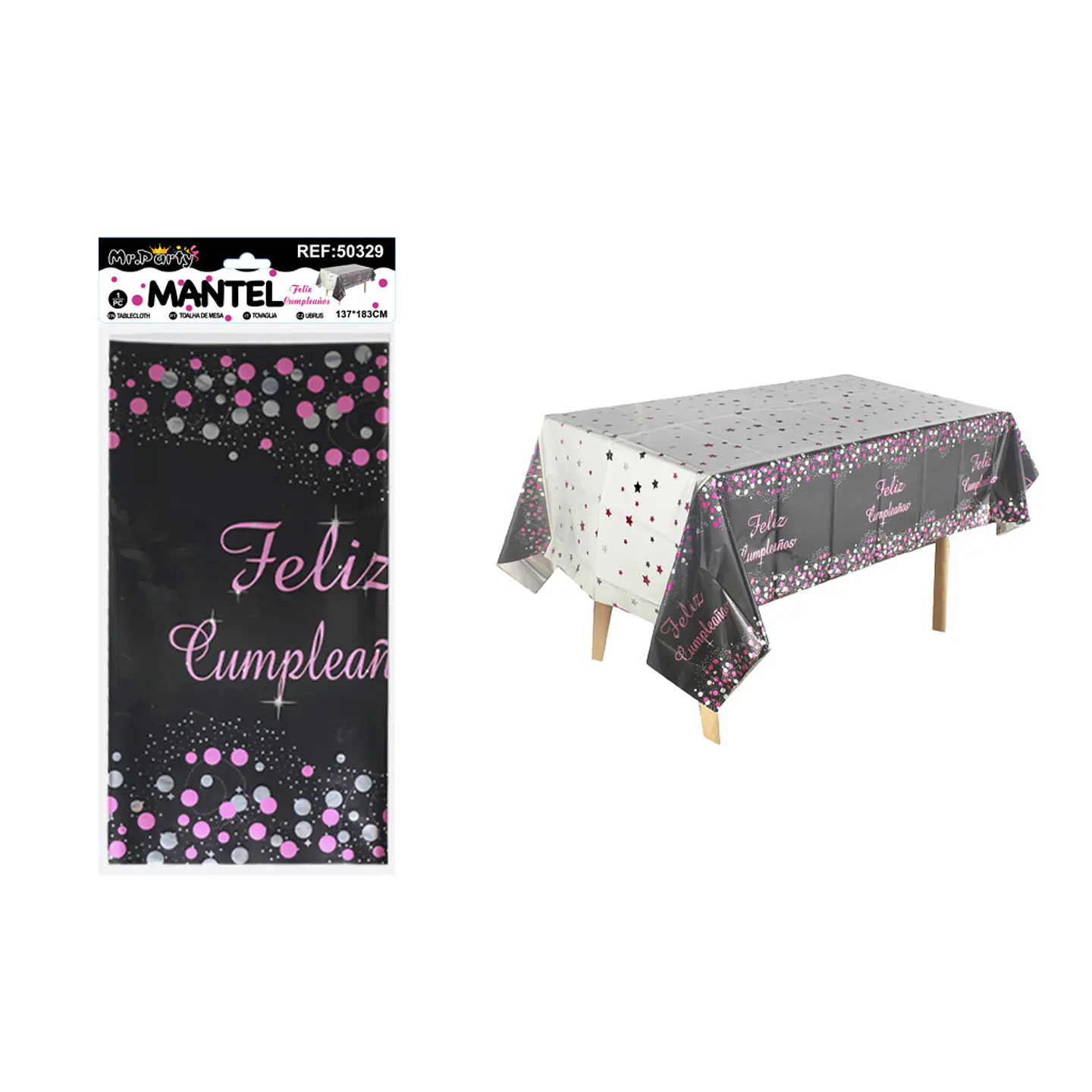 Mantel feliz cumpleaños fucsia con estrella y punto 137*183cm 2