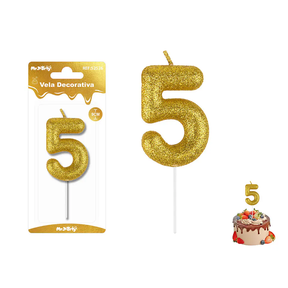 Vela de número 5 dorado metalico brillante 5.5cm 1