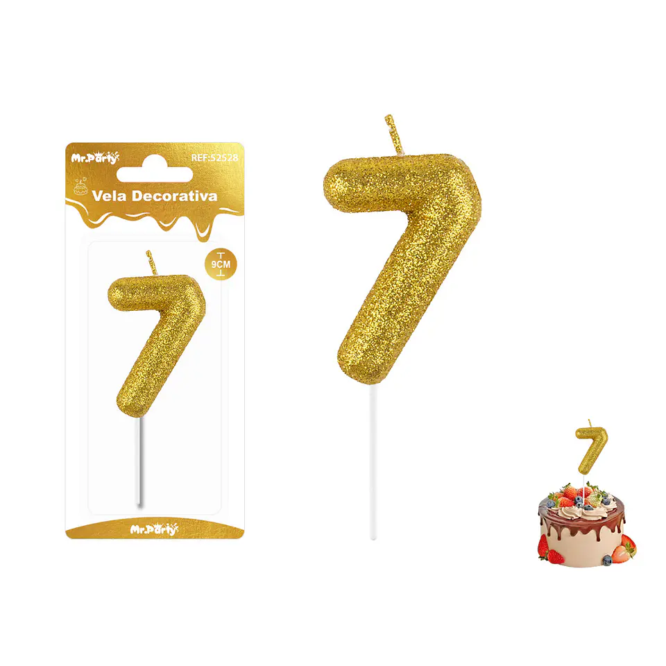 Vela de número 7 dorado metalico brillante 5.5cm 1