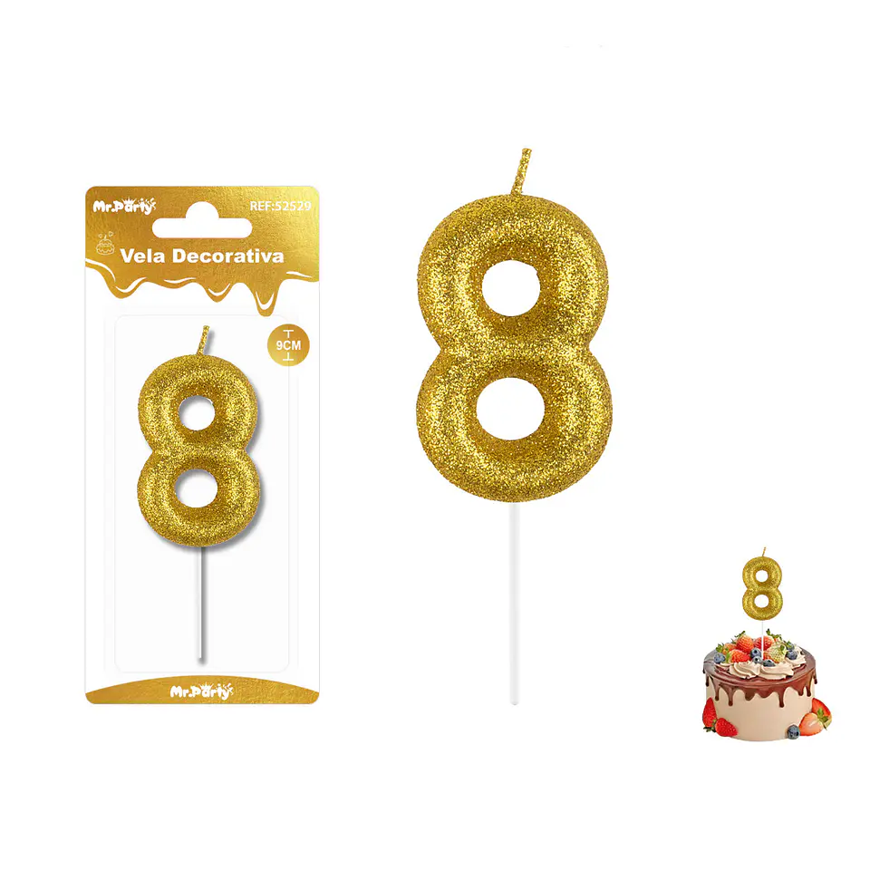 Vela de número 8 dorado metalico brillante 5.5cm 1