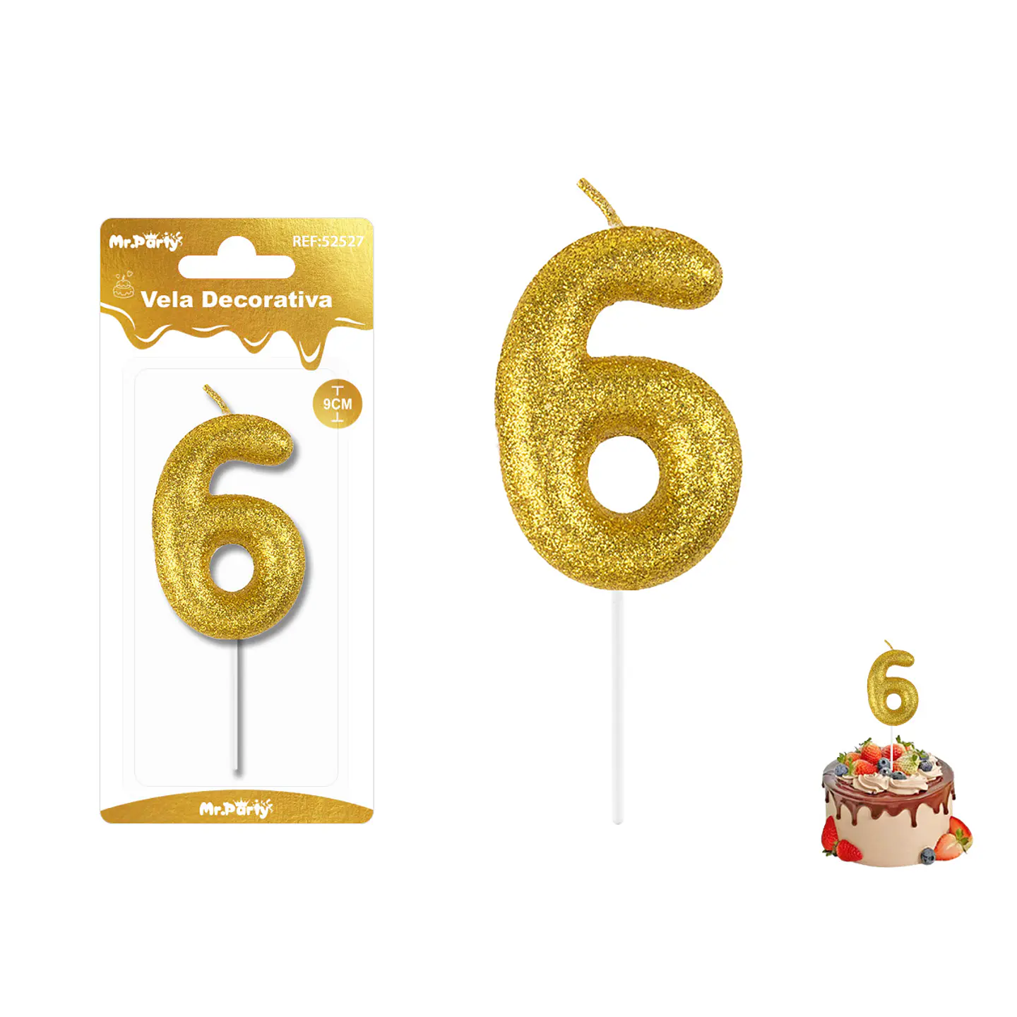 Vela de número 6 dorado metalico brillante 5.5cm 1