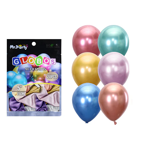 Globos de látex colores surtidos cromados metalizados 15cm 20pcs