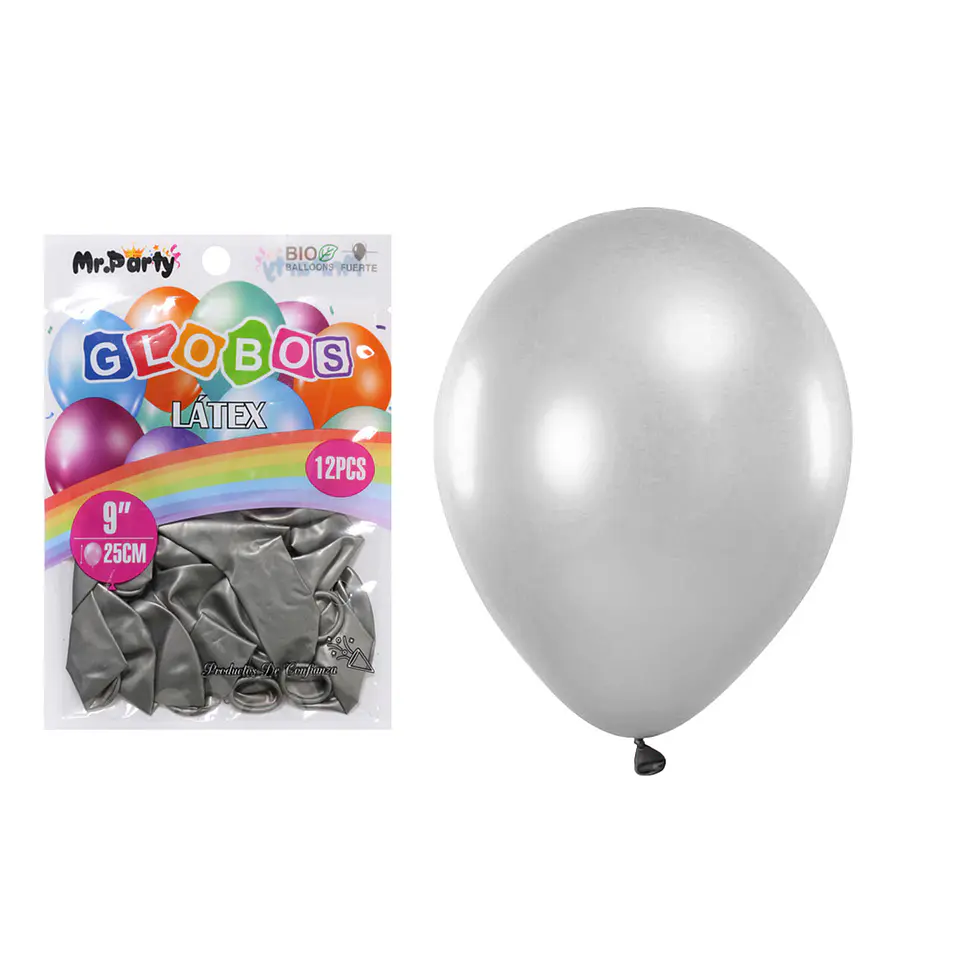 Globos de látex perlado plateado 25cm 12pcs 1
