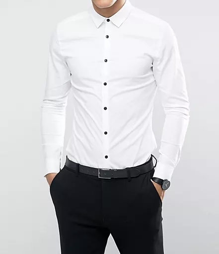 Camisa Slim fit Blanca Botón Negro