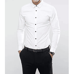 Camisa Slim fit Blanca Botón Negro