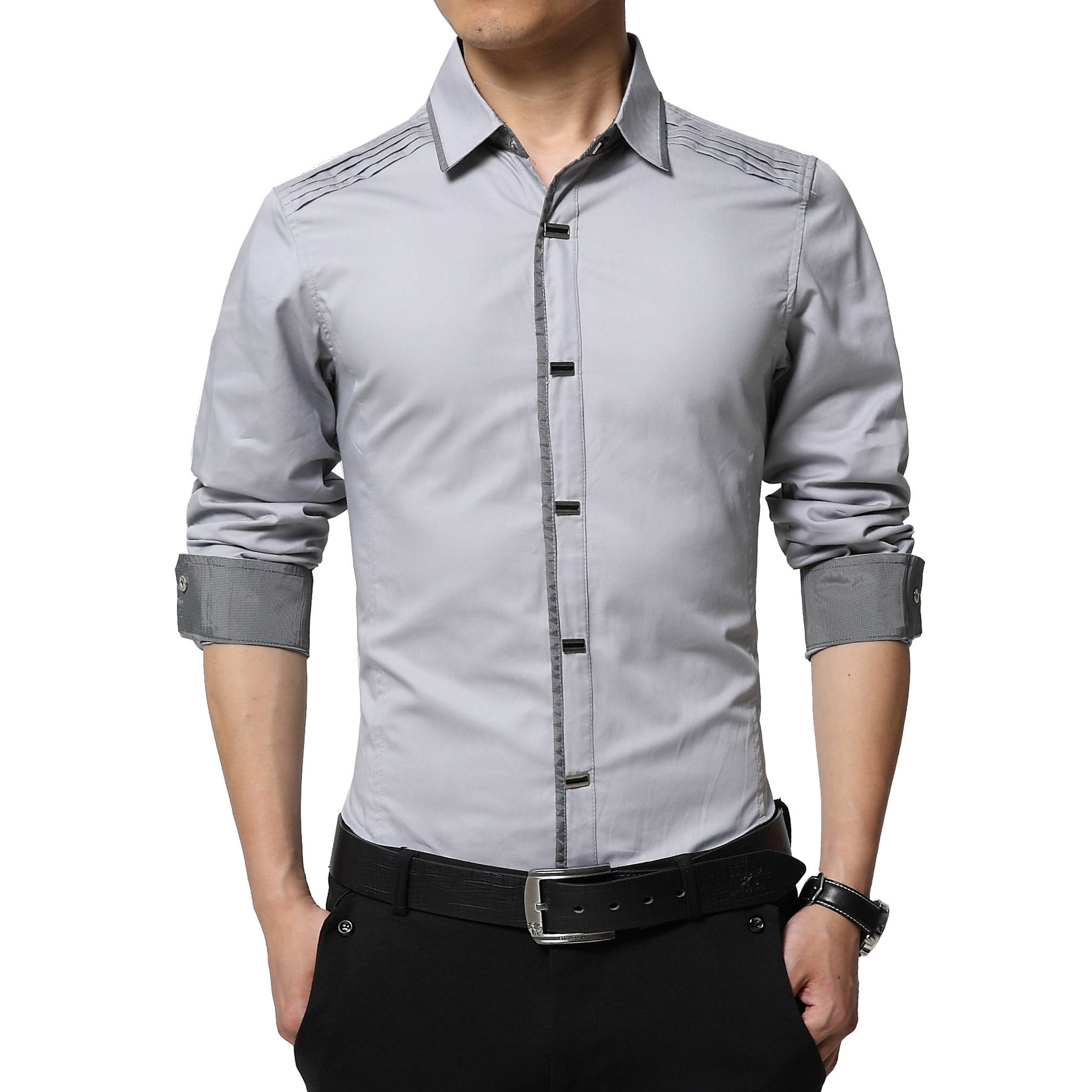 Camisa Slim fit gris con broches