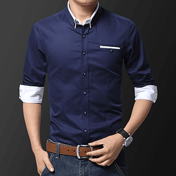 Camisa Slim fit Azul / puños y cuello BLANCO