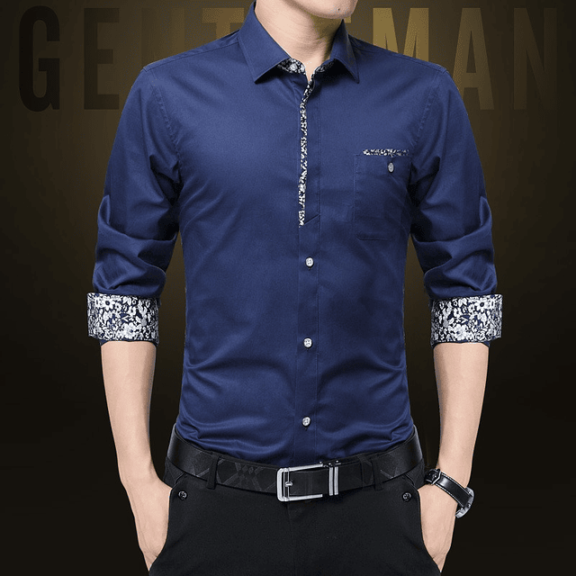 Camisa Slim fit Azul/ diseño en puños