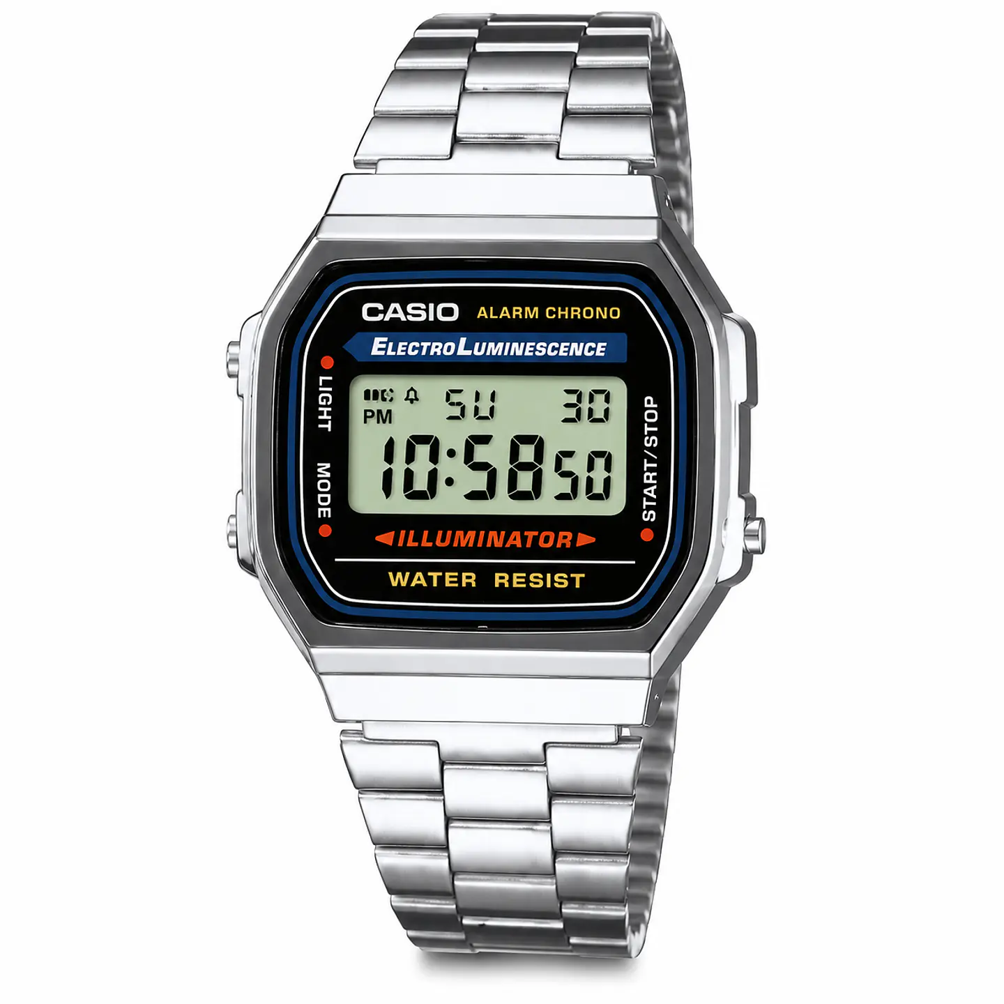 Reloj Casio A-168WA-1 Digital Plateado Illuminator 1