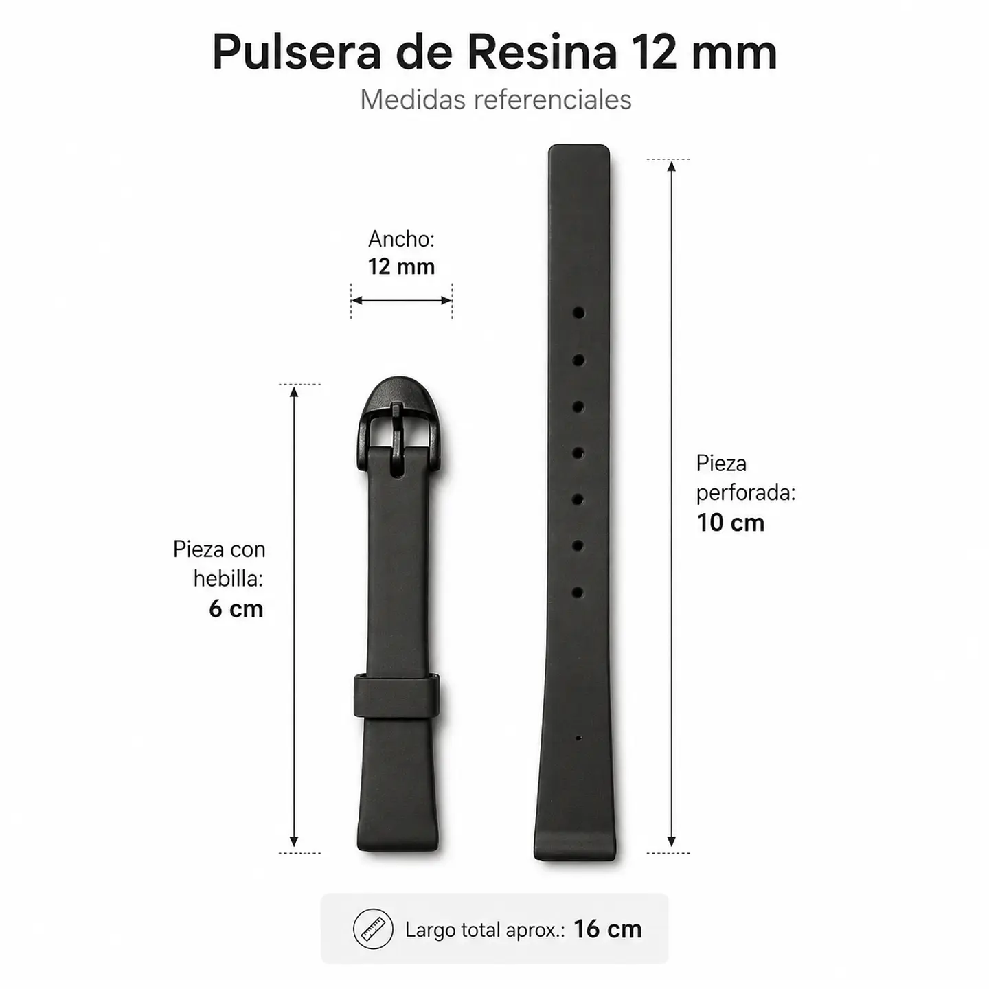 Pulsera de Resina Negra para Reloj con Hebilla Negra Repuesto Casio 12mm 3