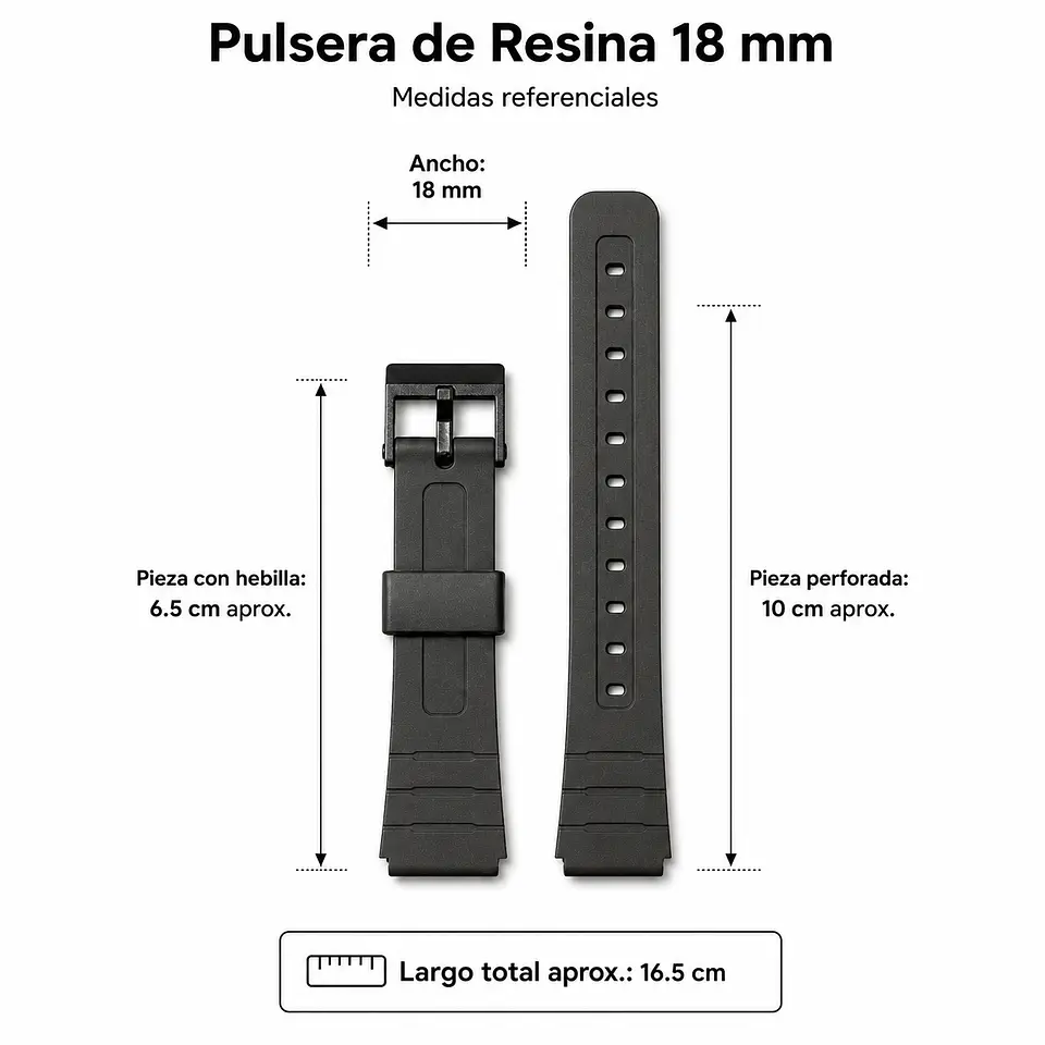 Pulsera de Resina Negra para Reloj con Hebilla Negra Repuesto Casio 18mm 3