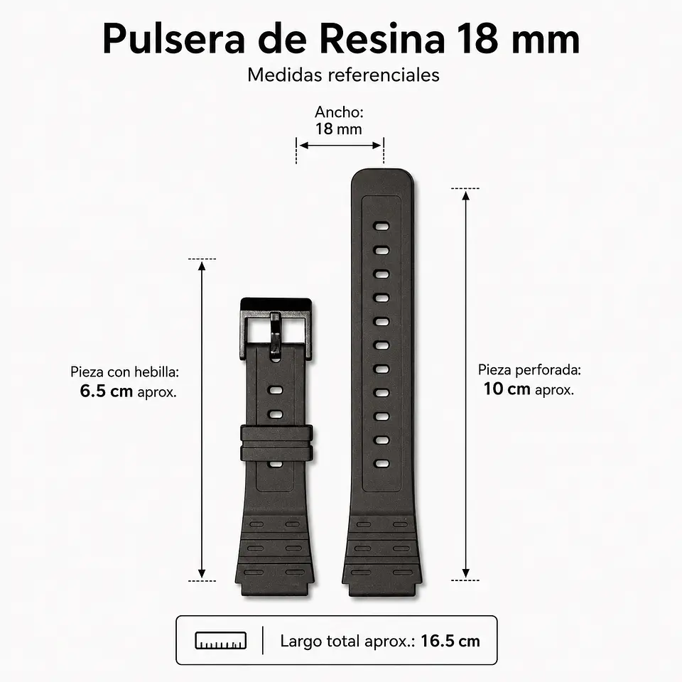 Pulsera de Resina Negra para Reloj con Hebilla Negra Repuesto Casio 18mm 5