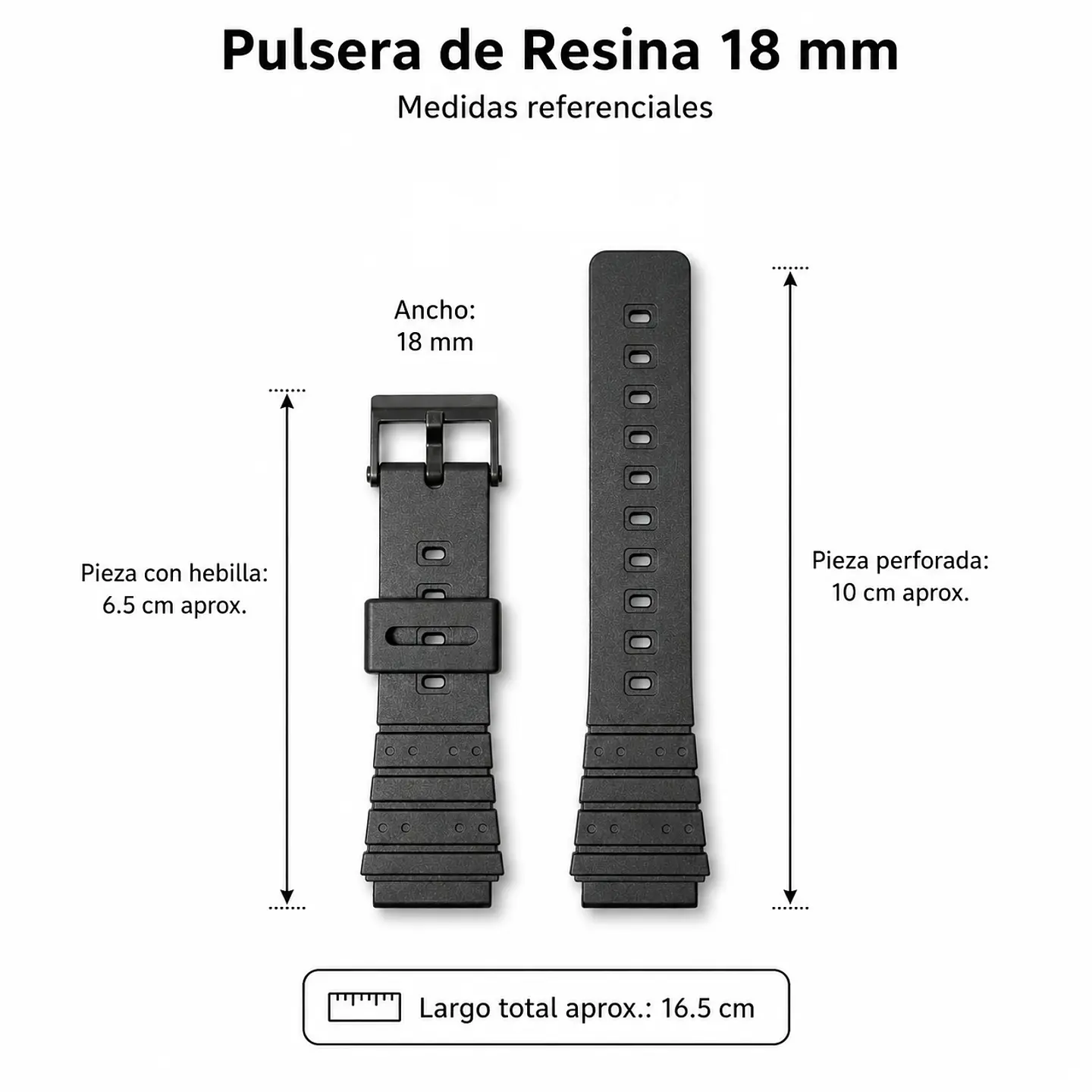 Pulsera de Resina Negra para Reloj con Hebilla Negra Repuesto Casio 20mm 3