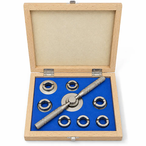 Abridor de Fondos Tipo Rolex con 8 Dados – Estuche de Madera