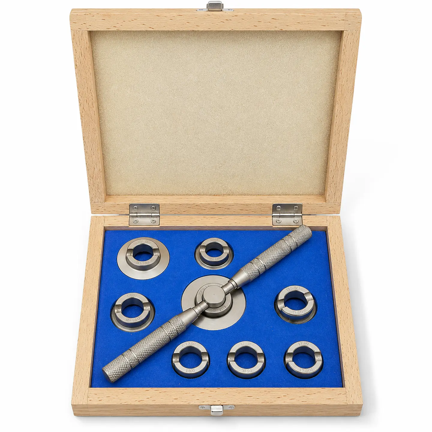 Abridor de Fondos Tipo Rolex con 8 Dados – Estuche de Madera 1