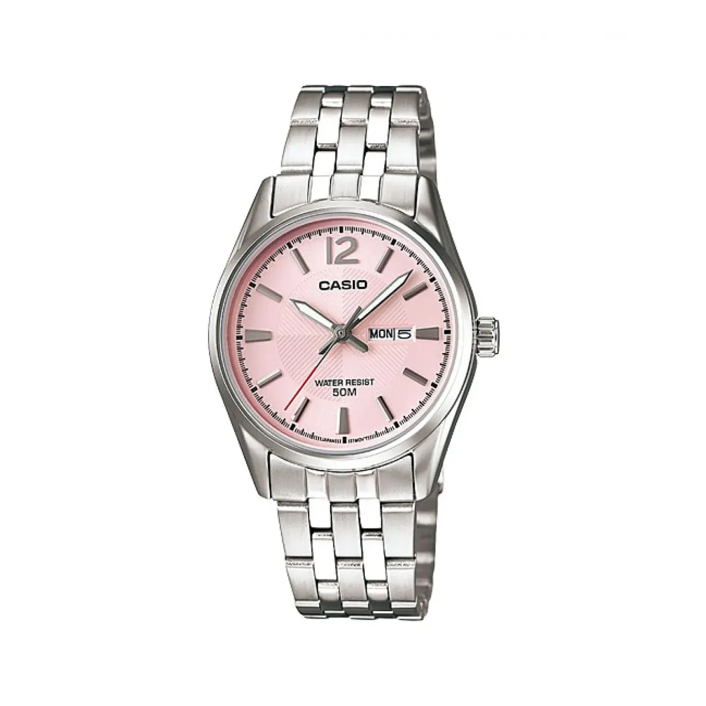 CASIO LTP 1335D-5AV RELOJ MUJER ORIGINAL PLATEADO DIAL ROSA 1
