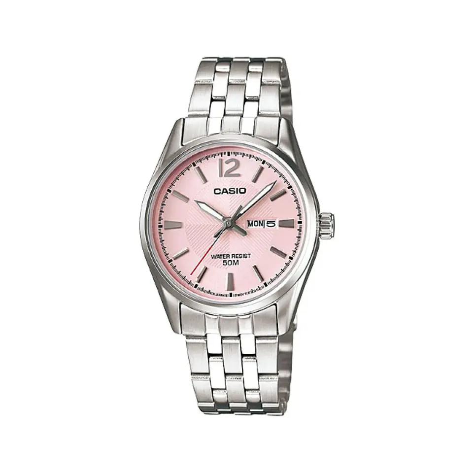 CASIO LTP 1335D-5AV RELOJ MUJER ORIGINAL PLATEADO DIAL ROSA 1