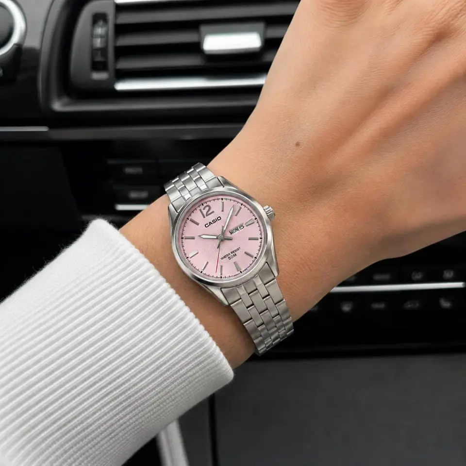 CASIO LTP 1335D-5AV RELOJ MUJER ORIGINAL PLATEADO DIAL ROSA 2