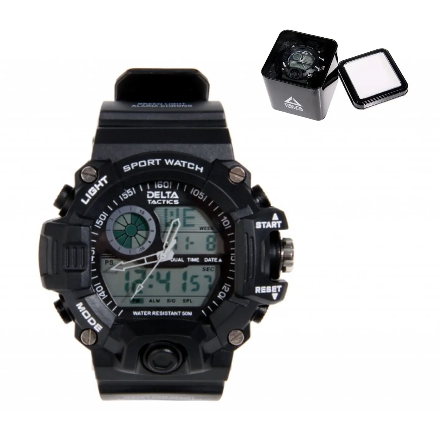 Reloj Táctico Análogo Digital Negro Delta Tactics - Resistente al Agua 50m | Reloj Militar Outdoor para Caza y Pesca 1