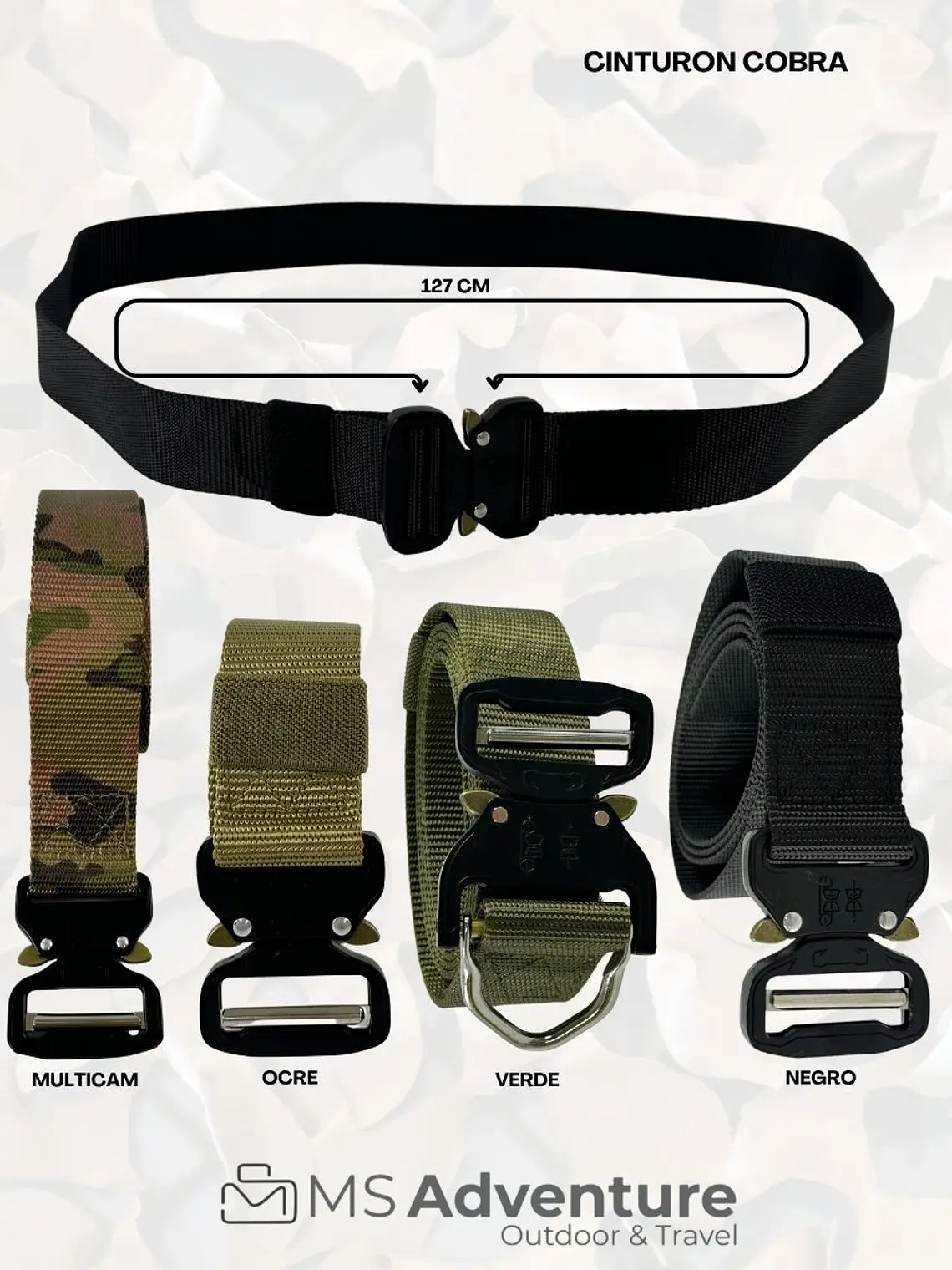 Cinturón Cobra Táctico 127cm – Hebilla de Liberación Rápida y Alta Resistencia (Multicam, Ocre, Verde, Negro) 1