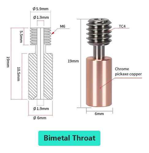 Garganta Extrusión Bimetal Titanio Para Impresoras 3d 4