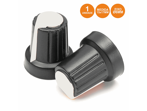 BOTÃO PARA POTENCIOMETRO PRETO COM LINHA BRANCA 15X17MM 1
