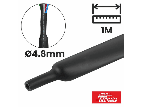 TUBO MANGA TERMORETRÁCTIL 4.8MM 1M PRETO ALPHA 1