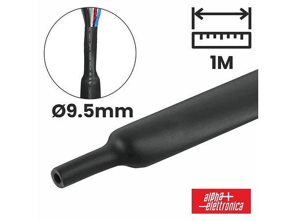 TUBO MANGA TERMORETRÁCTIL 9.5MM 1M PRETO ALPHA 1