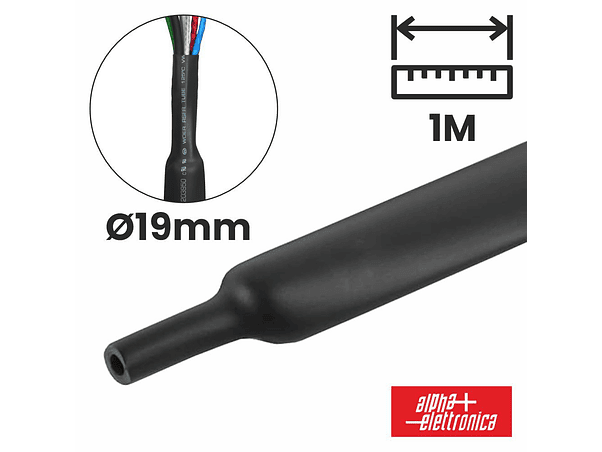 TUBO MANGA TERMORETRÁCTIL 19MM 1M PRETO ALPHA 1