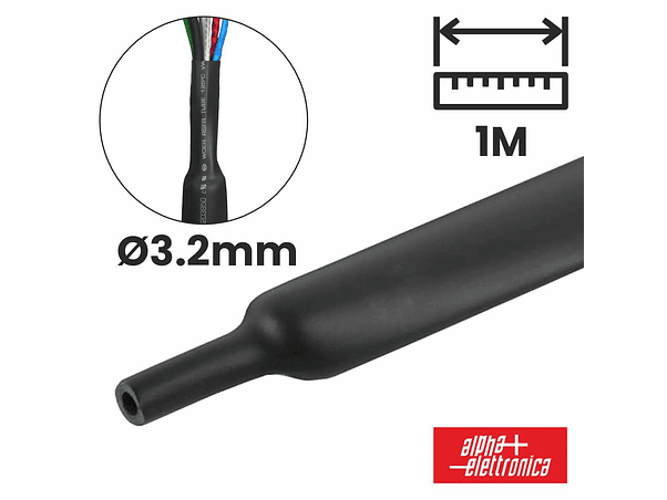 TUBO MANGA TERMORETRÁCTIL 3.2MM 1M PRETO ALPHA 1
