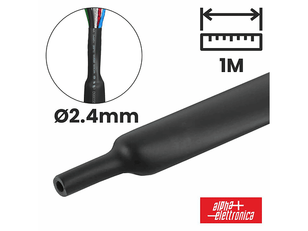 TUBO MANGA TERMORETRÁCTIL 2.4MM 1M PRETO ALPHA 1