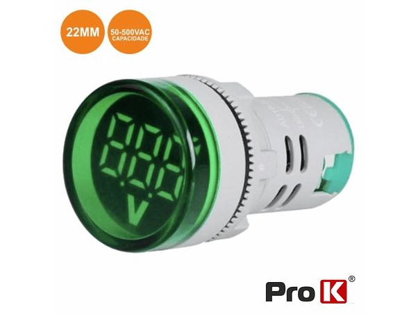 VOLTIMETRO DIGITAL LED VERDE 50V-500VAC 22MM PROK 1