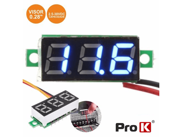 VOLTIMETRO DIGITAL LED AZUL 2.5V-30VDC PROK 1