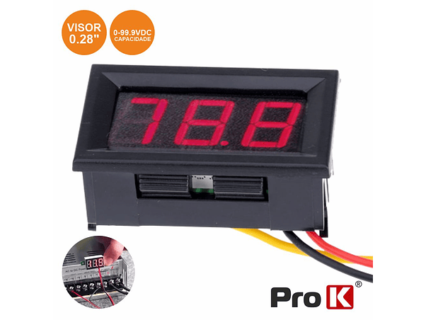 VOLTIMETRO DIGITAL LED VERMELHO 0V-99.9VDC PAINEL PROK 1