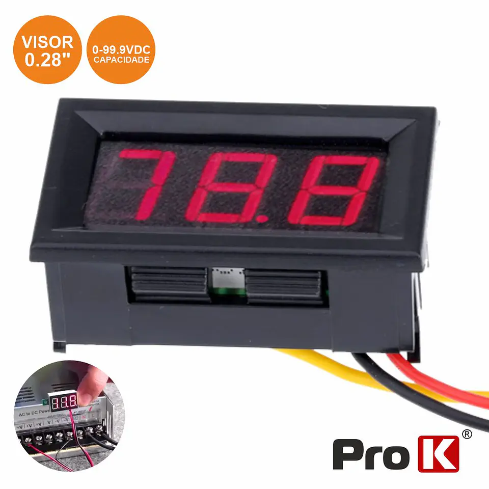 VOLTIMETRO DIGITAL LED VERMELHO 0V-99.9VDC PAINEL PROK 1