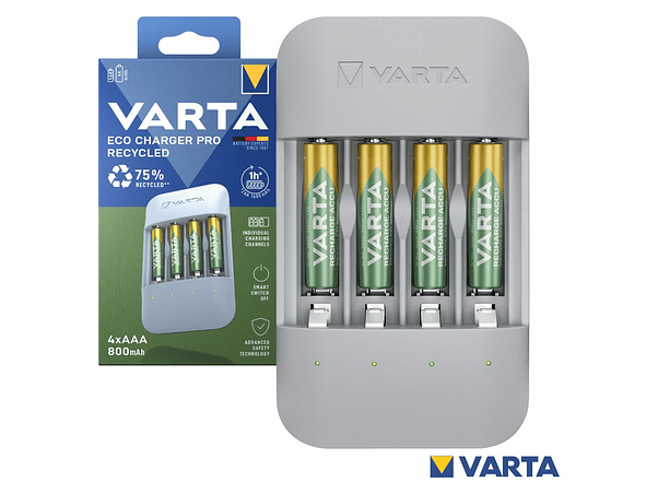 CARREGADOR PRO PILHAS AA/AAA COM 4X AAA 800MAH 56813 VARTA 1