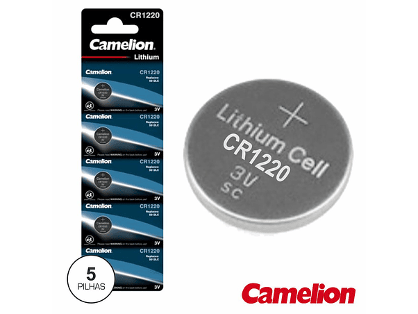 PILHA LÍTIO BOTÃO CR1220 3V 38MA 5X BLISTER CAMELION 1