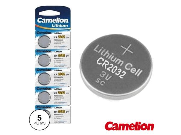 PILHA LÍTIO BOTÃO CR2032 3V 220MA 5X BLISTER CAMELION 1