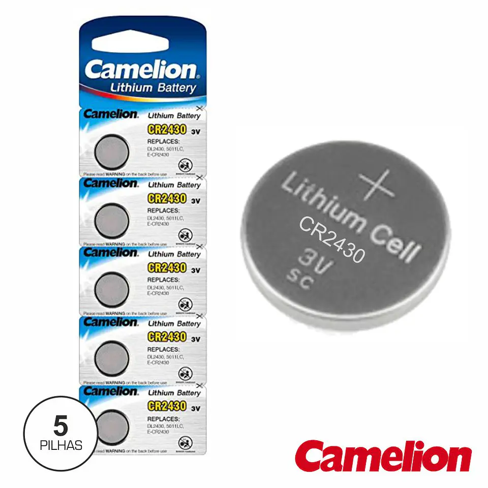 PILHA LÍTIO BOTÃO CR2430 3V 5X BLISTER CAMELION 1