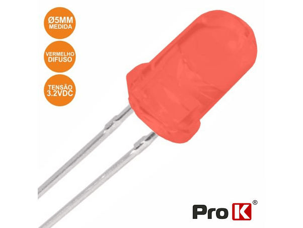LED 5MM ALTO BRILHO VERMELHO DIFUSO PROK 1