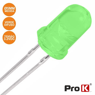 LED 5MM ALTO BRILHO VERDE DIFUSO PROK
