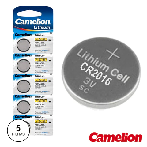 PILHA LÍTIO BOTÃO CR2016 3V 75MA 5X BLISTER CAMELION