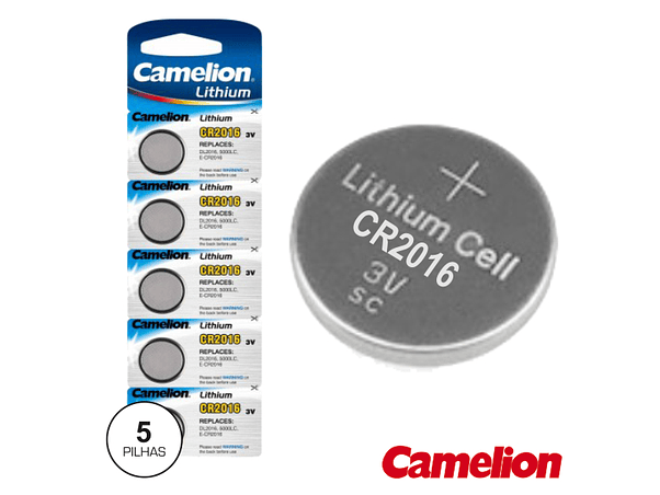 PILHA LÍTIO BOTÃO CR2016 3V 75MA 5X BLISTER CAMELION 1