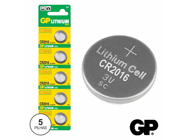 PILHA LÍTIO BOTÃO CR2016 3V 90MA 5X BLISTER GP 1