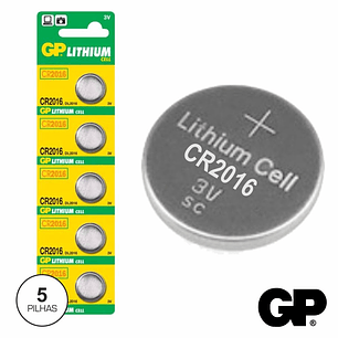 PILHA LÍTIO BOTÃO CR2016 3V 90MA 5X BLISTER GP