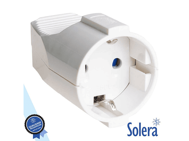 FICHA SCHUKO FÊMEA COM TERRA 220V BRANCA SOLERA 1