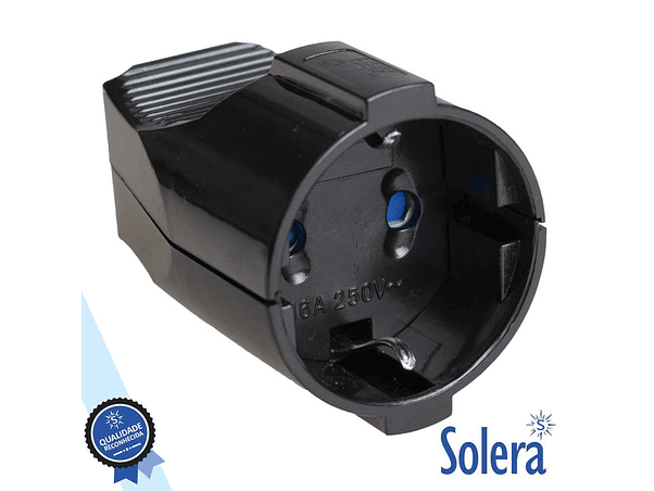 FICHA SCHUKO FÊMEA COM TERRA 220V PRETA SOLERA 1