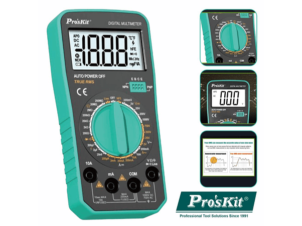MULTÍMETRO DIGITAL 3½ RETROILUMINADO TRUE RMS PROSKIT 1